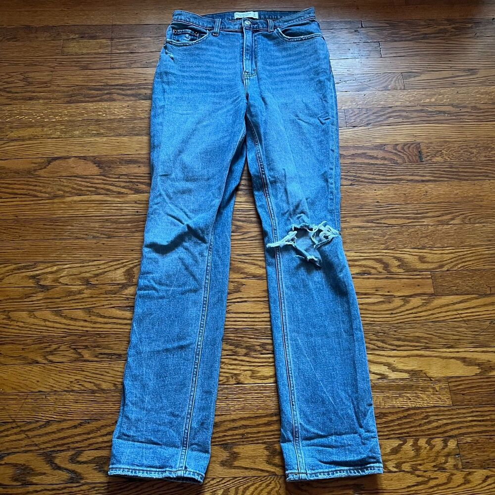 Abercrombie Fitch 90s Slim Straight Ultra High Rise Jeans 28 6L Distressed Blue